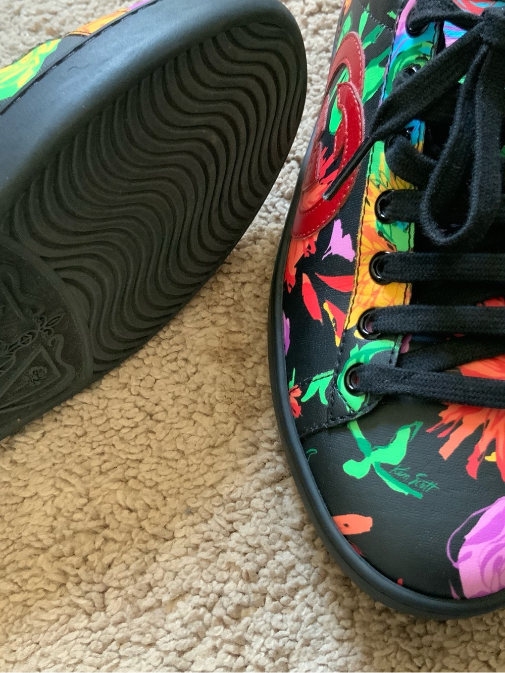 Gucci X Ken Scott Ace Women’s Black Casual Floral Logo Leather Sneakers Size 37 - Picture 11 of 13